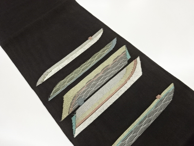 JAPANESE FUKURO OBI FOR SUMMER / WOVEN ABSTRACT STRIPE